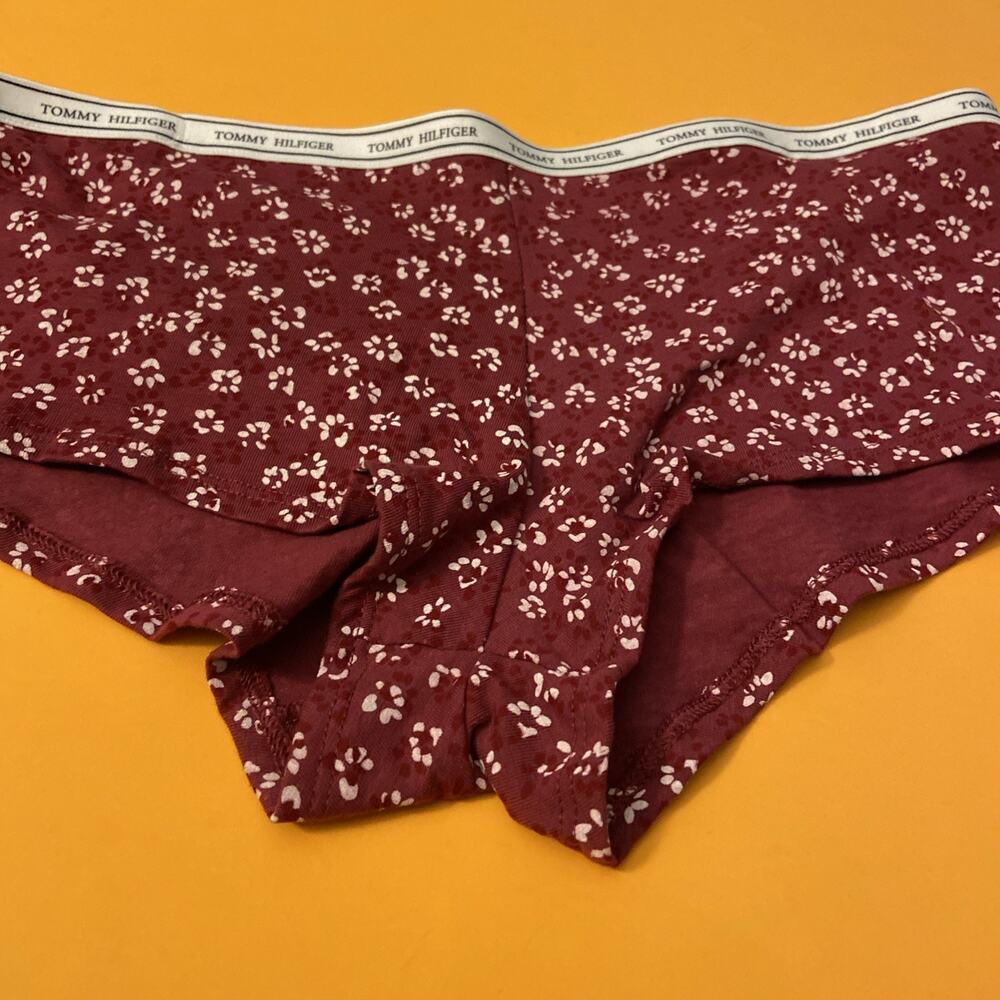 TOMMY HILFIGER COTTON BOYSHORT PANTIES FOR WOMEN / BURGUNDY FLORAL /LARGE